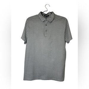 Express Men's Polo Shirt Medium M Gray Geometric Medallion Cotton Modal Soft S/S
